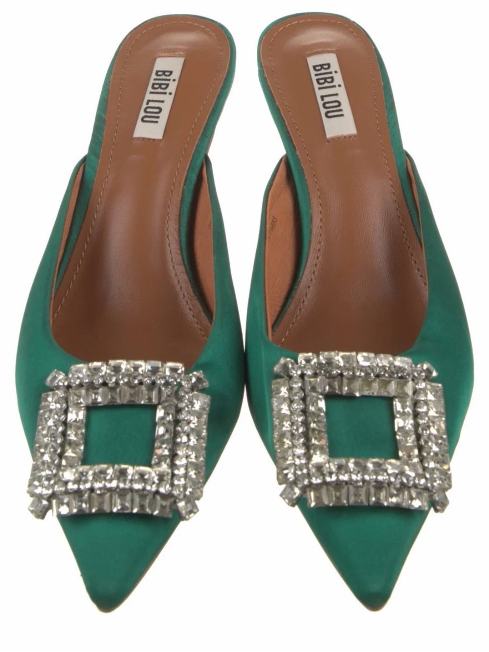 BibiLou Emerald Green Pointed Toe Mule with Crystal Buckle. Sz. 37.